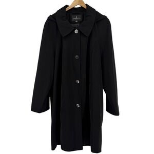 London Fog Womens Black Hooded Trench Coat Turn-Lock Button Plus Size 2X
